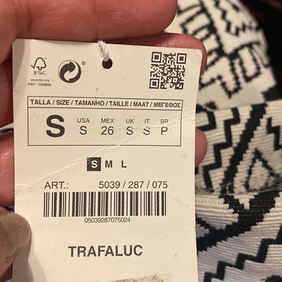 NWT Zara Tribal Print Woven Black Cream Midi Skirt - Picture 3 of 7